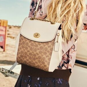 Medium Size White Coach Backpack Handbag